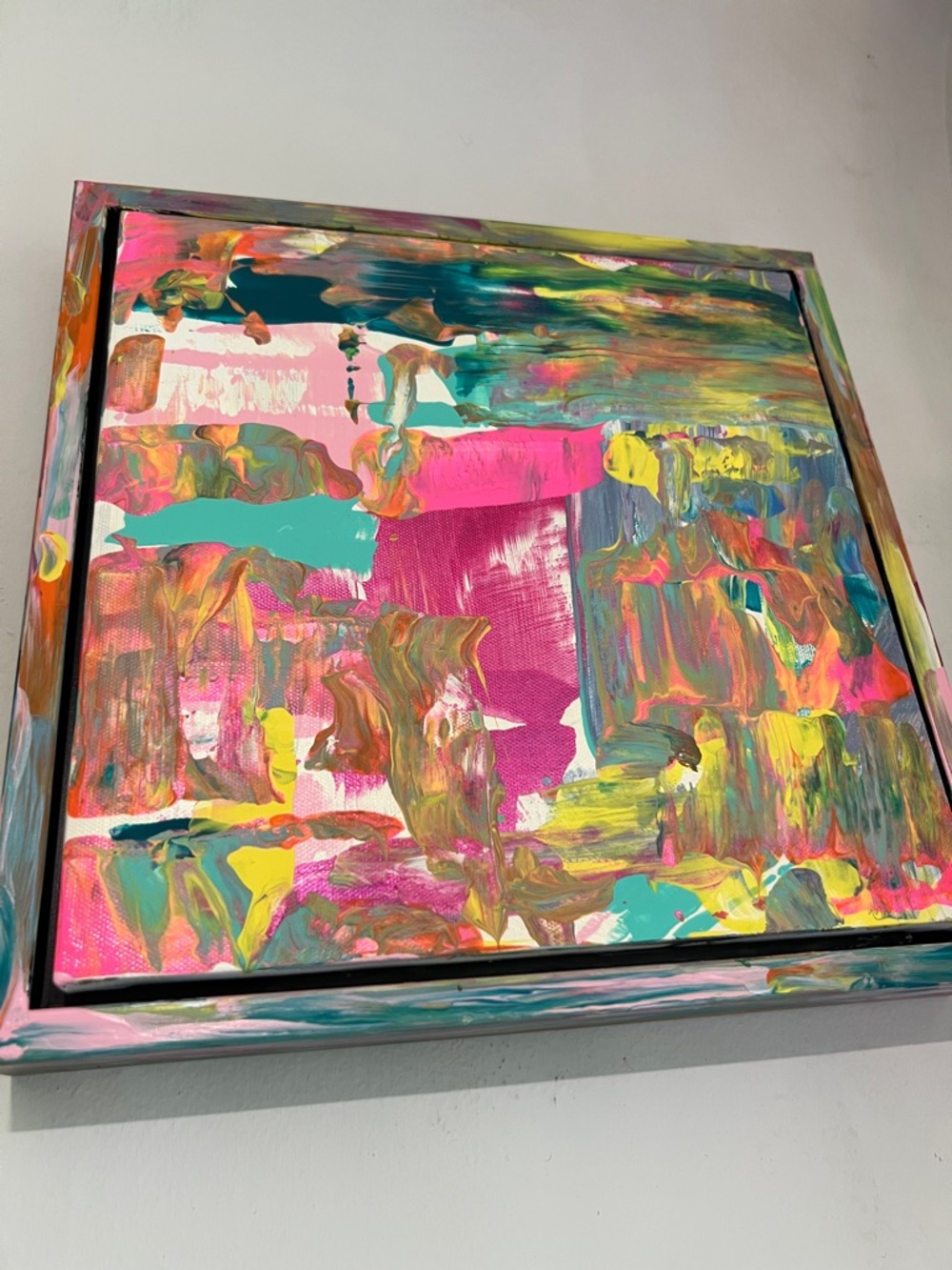 Abstract Canvas Wall Art - Pink Multicolor Modern Painting - Picture 3 of 6